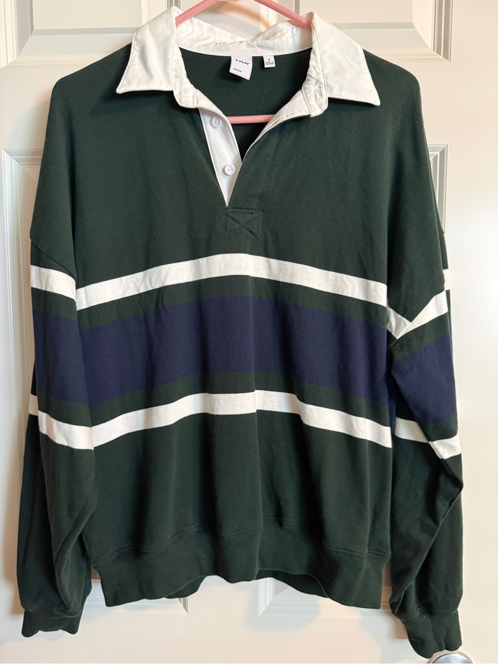 Aritzia Dark Green, Navy & White Striped Rugby Sweater